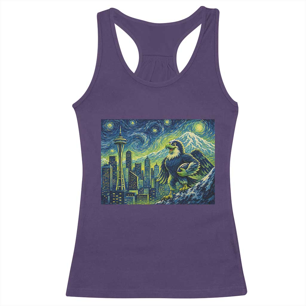 Starry Night Seattle Skyline Eagle Racerback Tank Top Vintage Football Fan Pacific Northwest Pride TS12 Purple Print Your Wear
