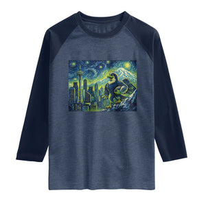 Starry Night Seattle Skyline Eagle Raglan Shirt Vintage Football Fan Pacific Northwest Pride TS12 Heather Denim Navy Print Your Wear