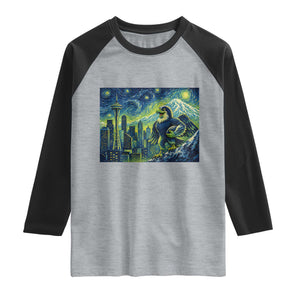 Starry Night Seattle Skyline Eagle Raglan Shirt Vintage Football Fan Pacific Northwest Pride TS12 Heather Gray Black Print Your Wear