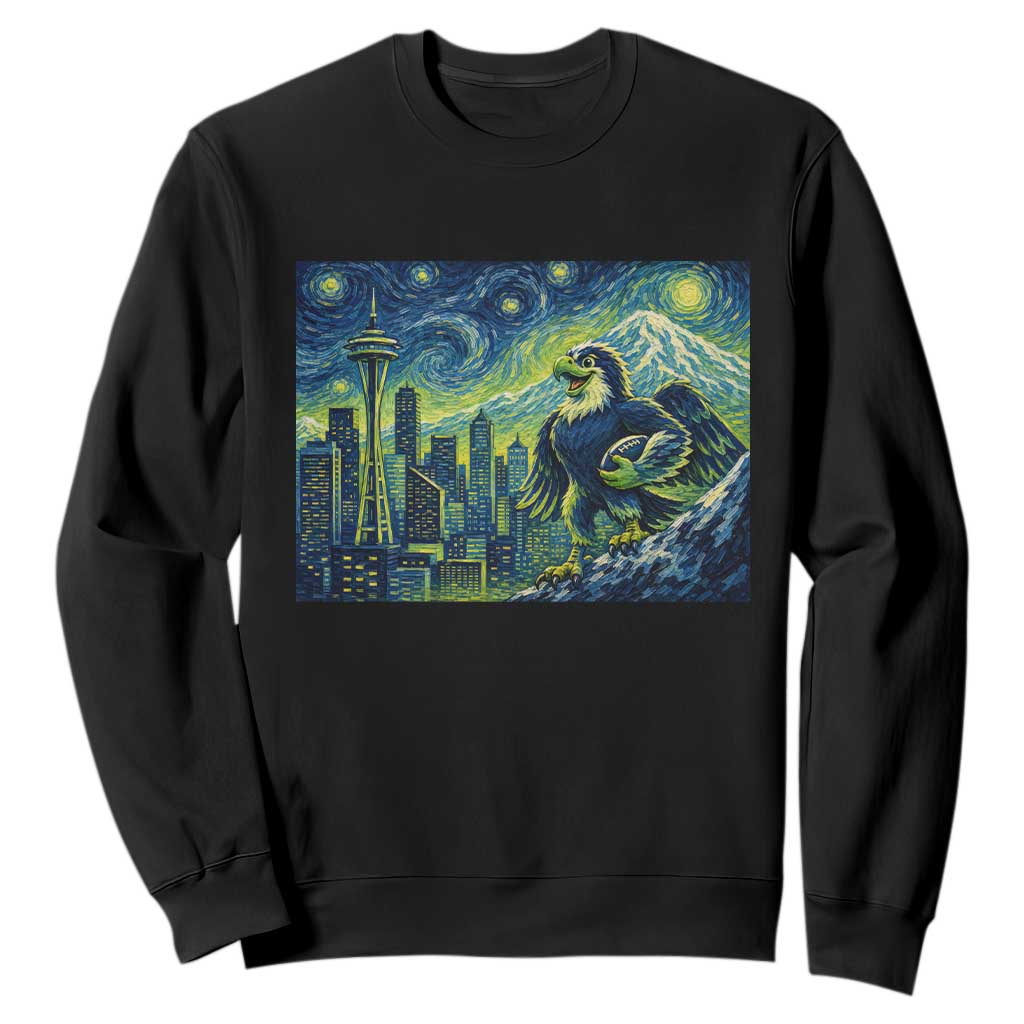 Starry Night Seattle Skyline Eagle Sweatshirt Vintage Football Fan Pacific Northwest Pride TS12 Black Print Your Wear
