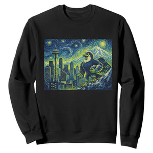 Starry Night Seattle Skyline Eagle Sweatshirt Vintage Football Fan Pacific Northwest Pride TS12 Black Print Your Wear