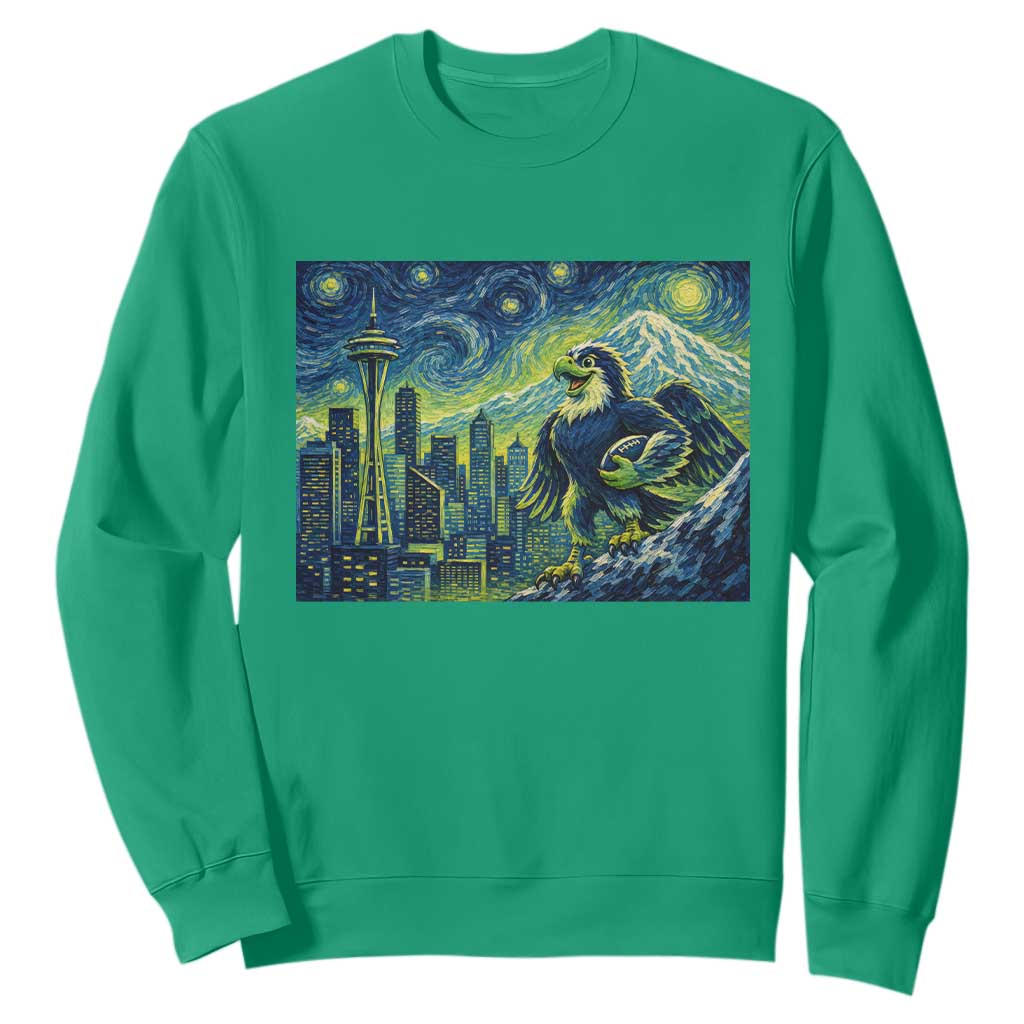 Starry Night Seattle Skyline Eagle Sweatshirt Vintage Football Fan Pacific Northwest Pride TS12 Irish Green Print Your Wear