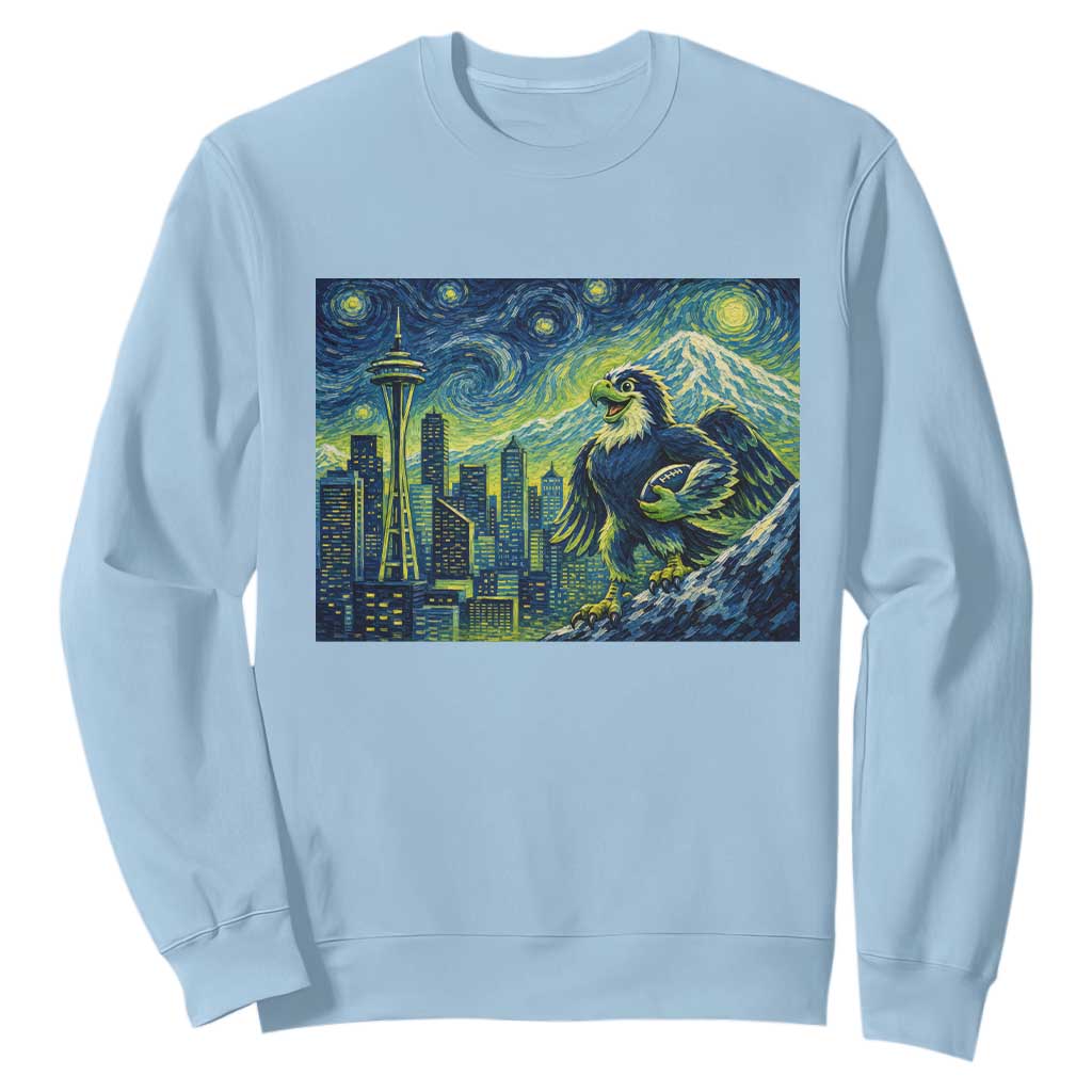 Starry Night Seattle Skyline Eagle Sweatshirt Vintage Football Fan Pacific Northwest Pride TS12 Light Blue Print Your Wear