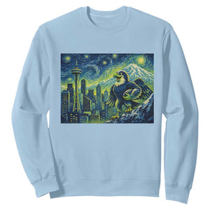 Starry Night Seattle Skyline Eagle Sweatshirt Vintage Football Fan Pacific Northwest Pride TS12 Light Blue Print Your Wear