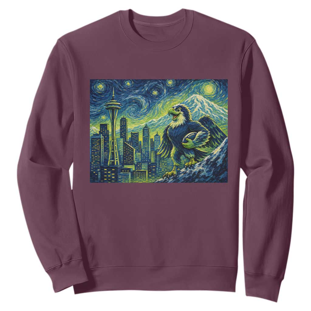 Starry Night Seattle Skyline Eagle Sweatshirt Vintage Football Fan Pacific Northwest Pride TS12 Maroon Print Your Wear