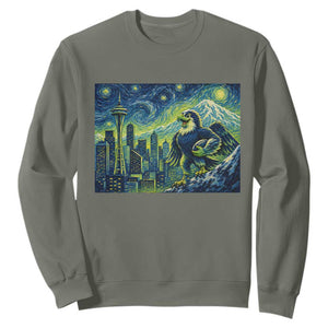 Starry Night Seattle Skyline Eagle Sweatshirt Vintage Football Fan Pacific Northwest Pride TS12 Military Green Print Your Wear