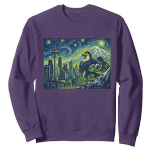 Starry Night Seattle Skyline Eagle Sweatshirt Vintage Football Fan Pacific Northwest Pride TS12 Purple Print Your Wear