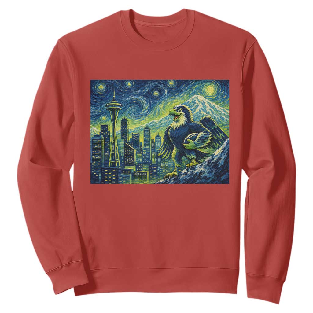 Starry Night Seattle Skyline Eagle Sweatshirt Vintage Football Fan Pacific Northwest Pride TS12 Red Print Your Wear