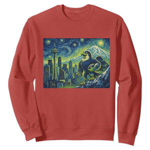 Starry Night Seattle Skyline Eagle Sweatshirt Vintage Football Fan Pacific Northwest Pride TS12 Red Print Your Wear