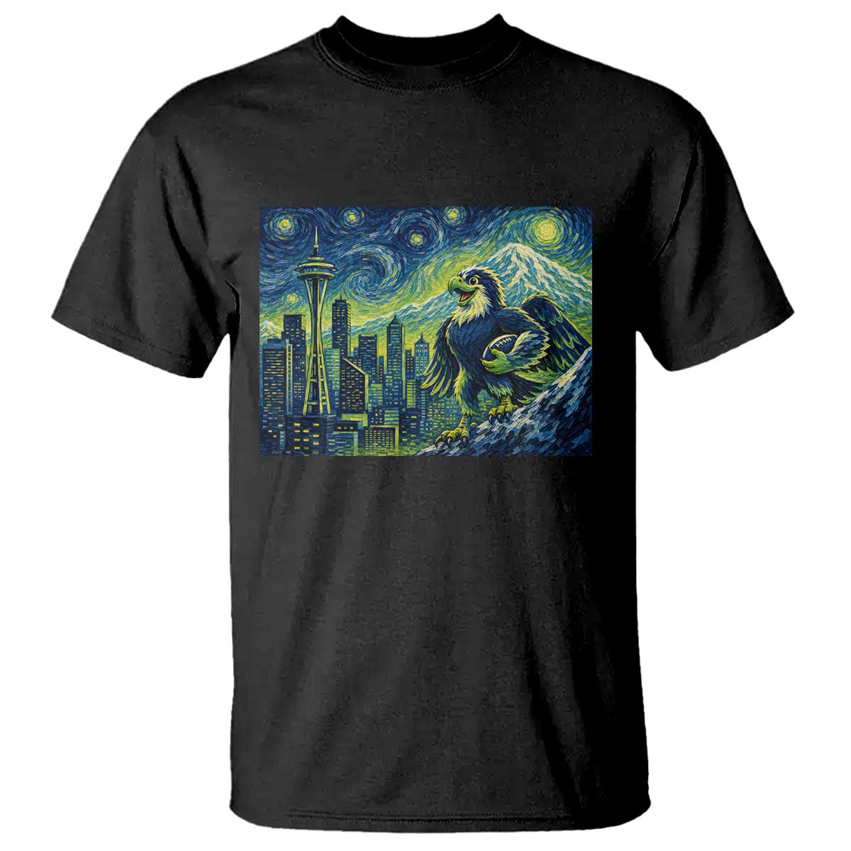 Starry Night Seattle Skyline Eagle T Shirt Vintage Football Fan Pacific Northwest Pride TS12 Black Print Your Wear