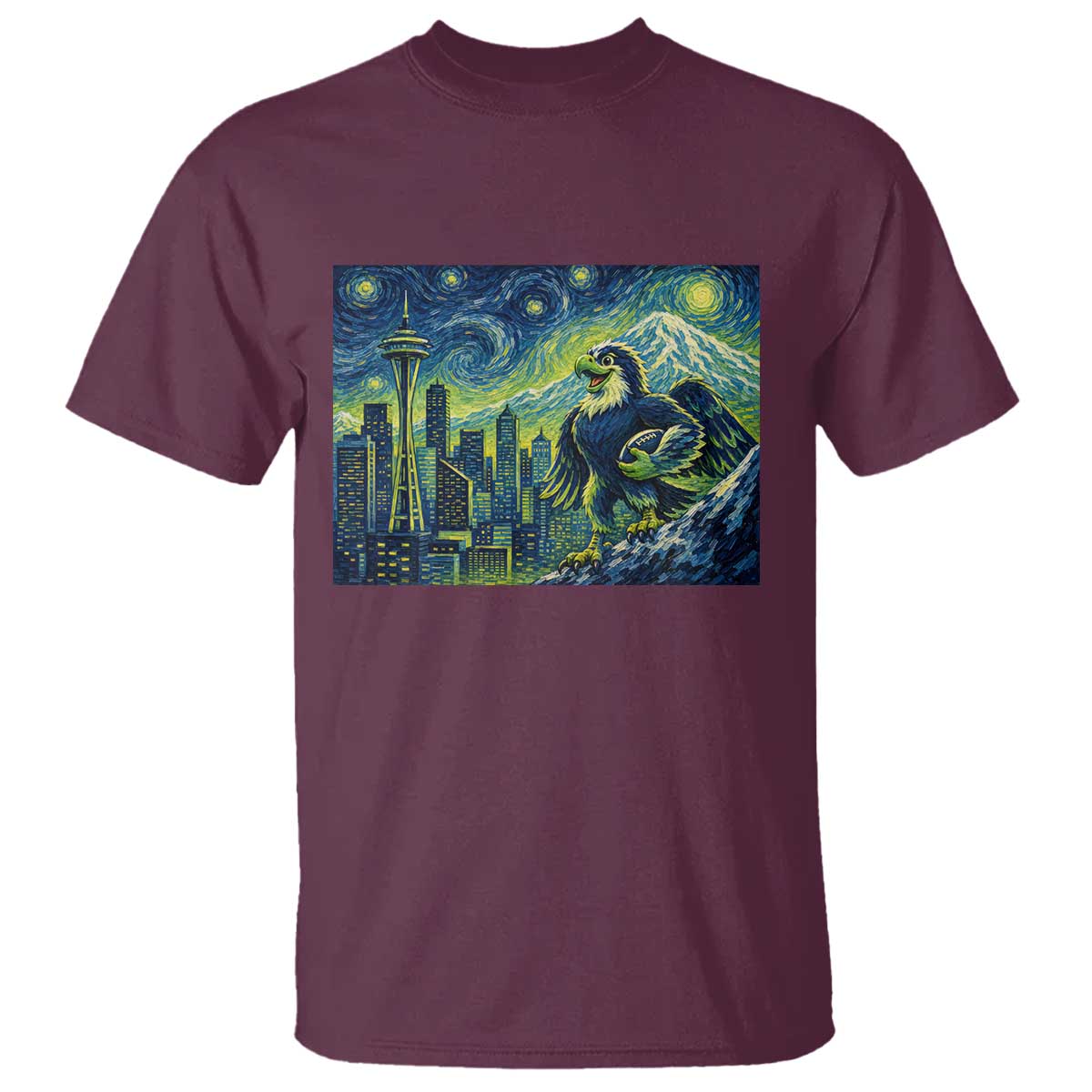 Starry Night Seattle Skyline Eagle T Shirt Vintage Football Fan Pacific Northwest Pride TS12 Maroon Print Your Wear