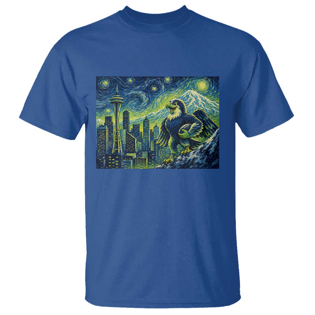 Starry Night Seattle Skyline Eagle T Shirt Vintage Football Fan Pacific Northwest Pride TS12 Royal Blue Print Your Wear