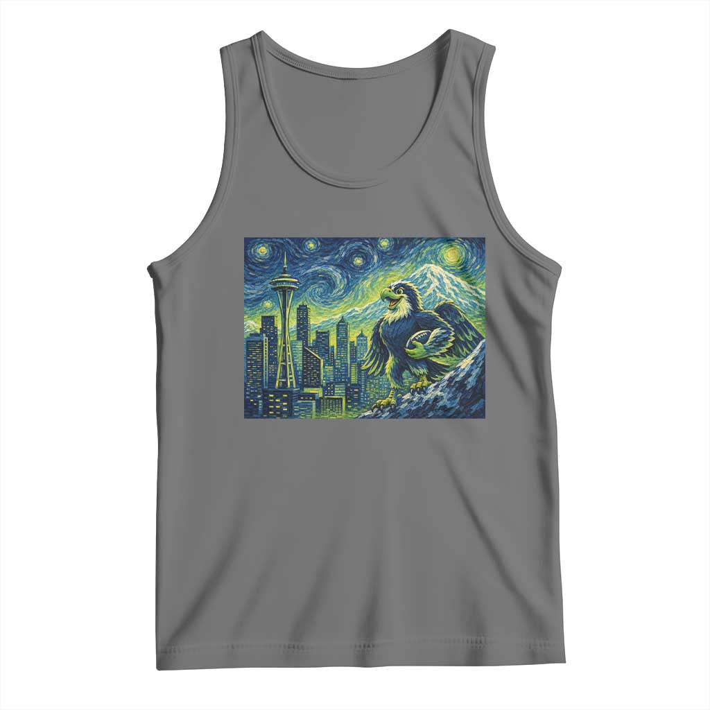 Starry Night Seattle Skyline Eagle Tank Top Vintage Football Fan Pacific Northwest Pride TS12 Black Heather Print Your Wear