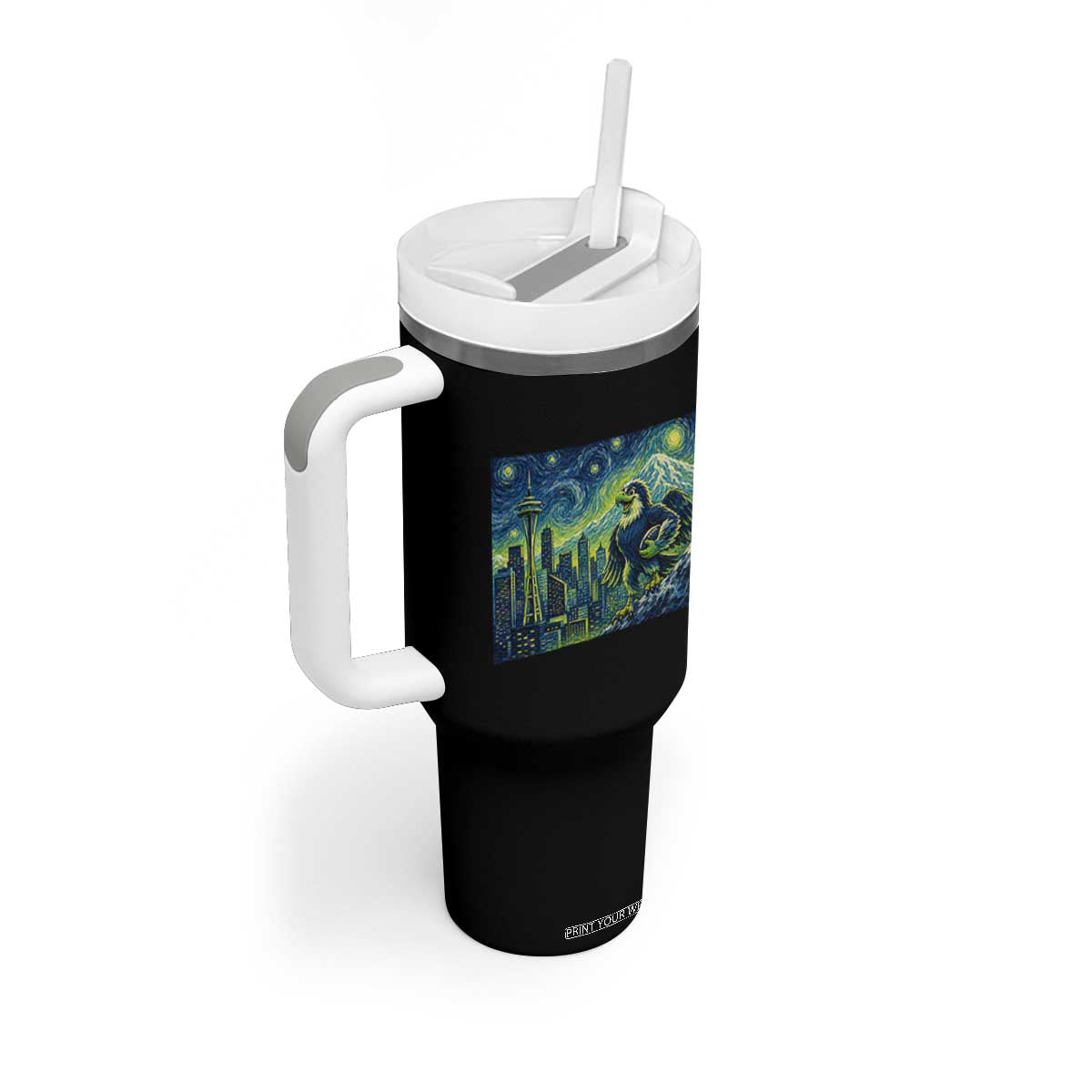 Starry Night Seattle Skyline Eagle Tumbler With Handle Vintage Football Fan Pacific Northwest Pride TS12 Print Your Wear
