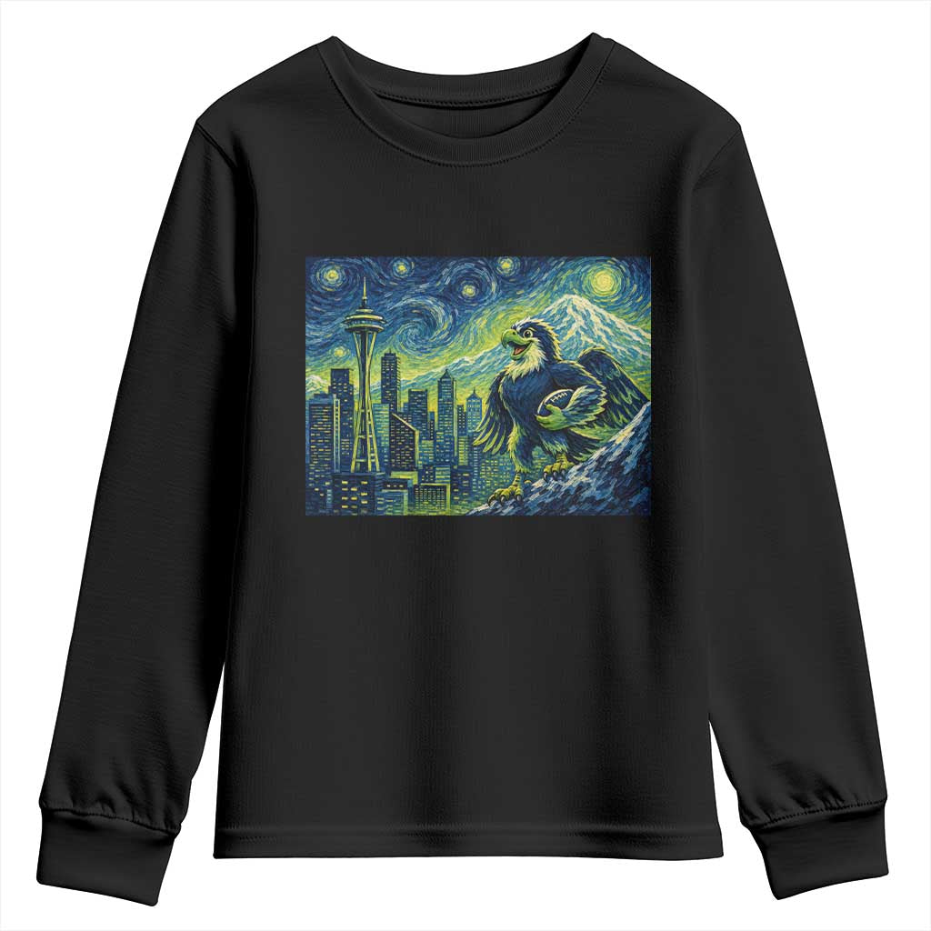 Starry Night Seattle Skyline Eagle Youth Sweatshirt Vintage Football Fan Pacific Northwest Pride TS12 Black Print Your Wear