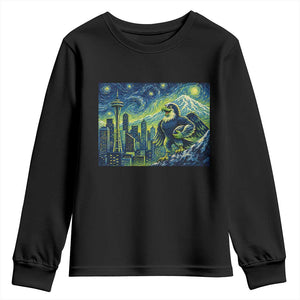 Starry Night Seattle Skyline Eagle Youth Sweatshirt Vintage Football Fan Pacific Northwest Pride TS12 Black Print Your Wear