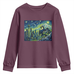 Starry Night Seattle Skyline Eagle Youth Sweatshirt Vintage Football Fan Pacific Northwest Pride TS12 Maroon Print Your Wear