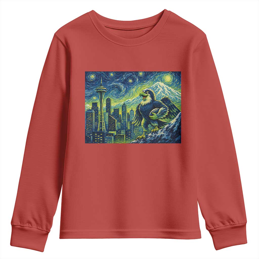 Starry Night Seattle Skyline Eagle Youth Sweatshirt Vintage Football Fan Pacific Northwest Pride TS12 Red Print Your Wear