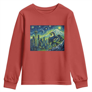 Starry Night Seattle Skyline Eagle Youth Sweatshirt Vintage Football Fan Pacific Northwest Pride TS12 Red Print Your Wear