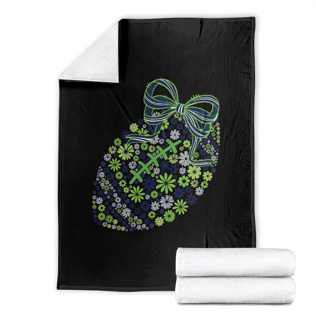 Floral Football With Bow Green And Blue Throw Blanket Game Day Sports Fan TS12 Black Print Your Wear