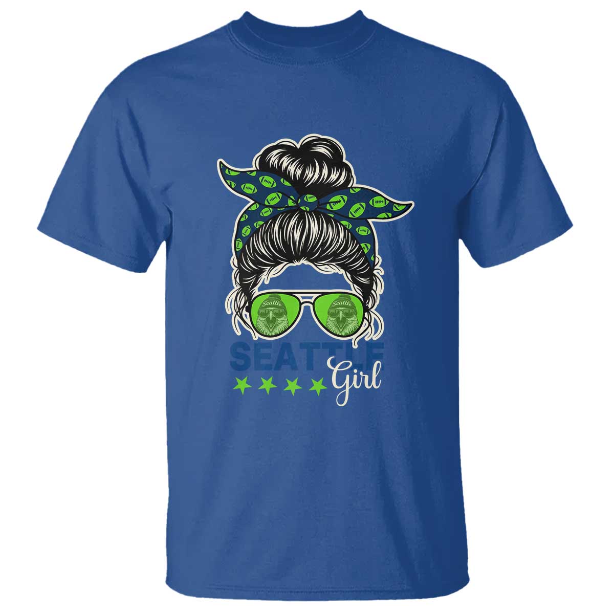 Seattle Girl Football T Shirt Messy Bun Game Day Sports Fan TS12 Royal Blue Print Your Wear