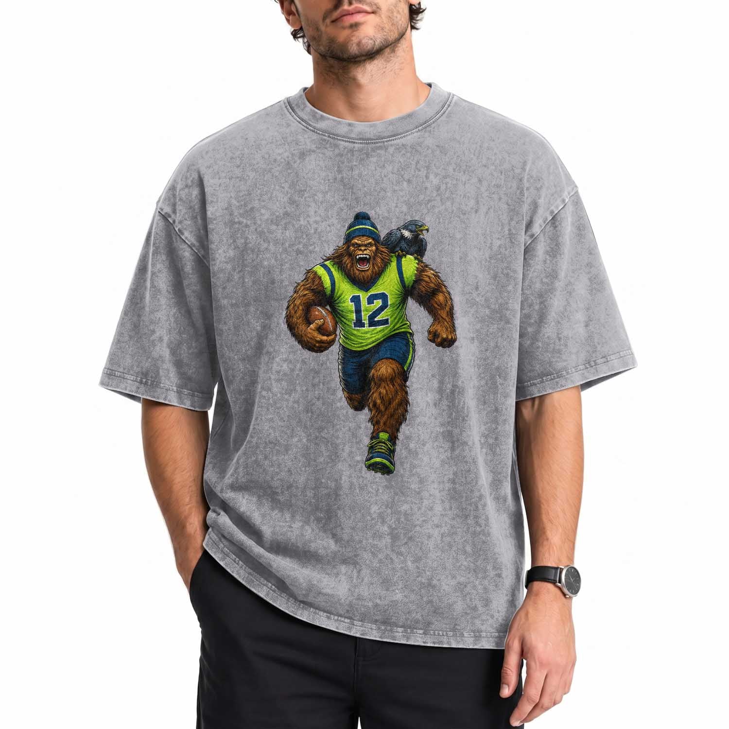 SeaSquatch Football Fan Washed Cotton T-Shirt Bigfoot Seattle Sports Pride Graphic