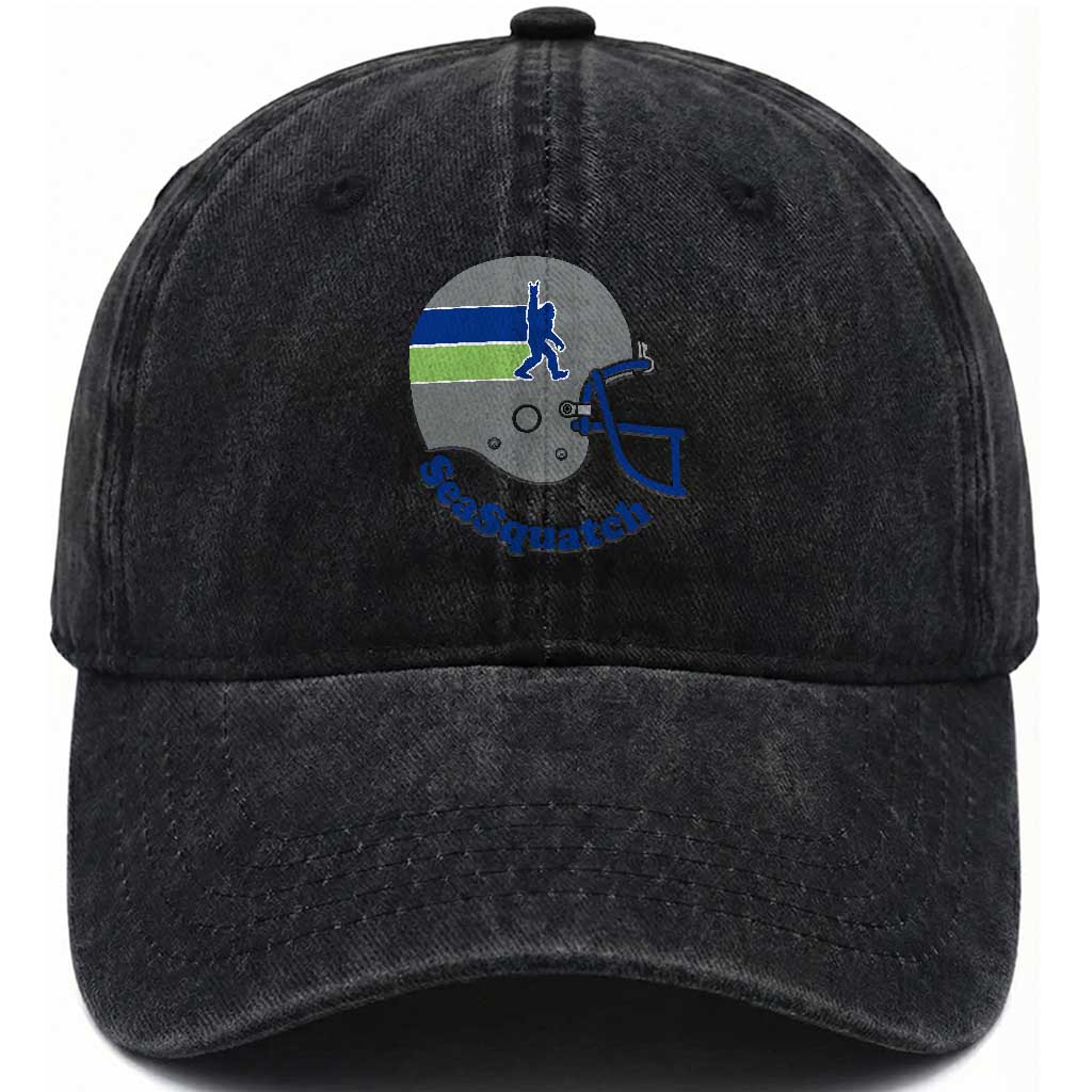 SeaSquatch Bigfoot Football Helmet Washed Cotton Baseball Cap Seattle Sports Fan Pride TS12 Print Your Wear