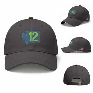 Washington State Map Number 12 Baseball Cap Pacific Northwest Sports Fan TS12 Baseball Cap Universal Fit Dark Gray Print Your Wear
