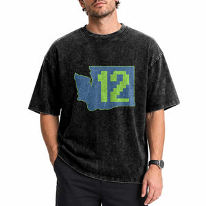 Washington State Map Number 12 Washed Cotton T-Shirt Pacific Northwest Sports Fan