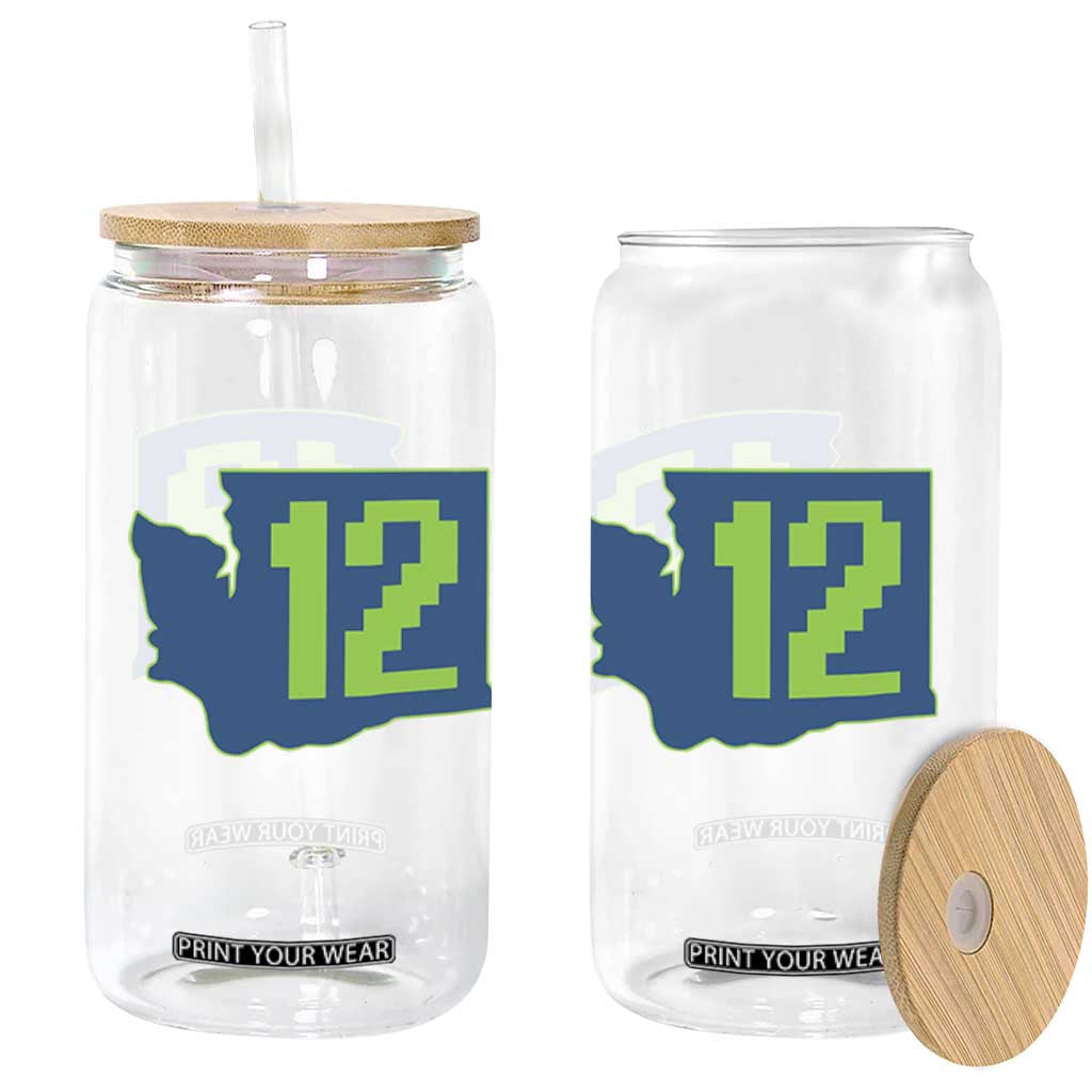 Washington State Map Number 12 Glass Can Pacific Northwest Sports Fan TS12 Print Your Wear