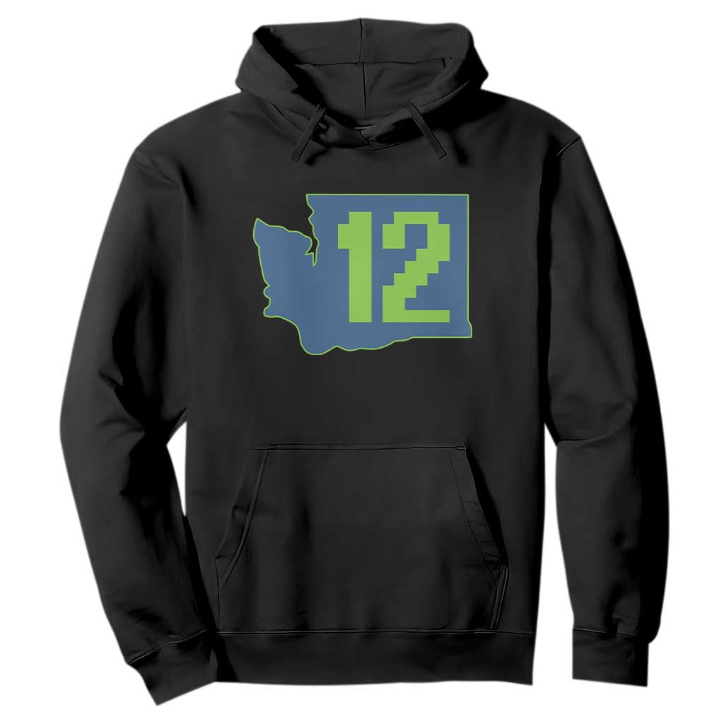 Washington State Map Number 12 Hoodie Pacific Northwest Sports Fan TS12 Black Print Your Wear