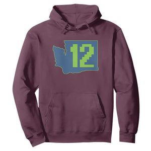 Washington State Map Number 12 Hoodie Pacific Northwest Sports Fan TS12 Maroon Print Your Wear