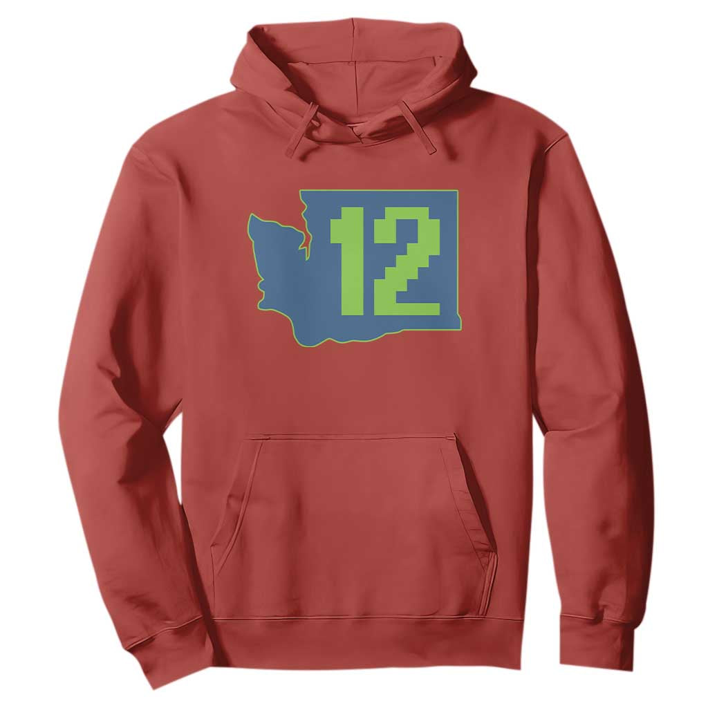 Washington State Map Number 12 Hoodie Pacific Northwest Sports Fan TS12 Red Print Your Wear