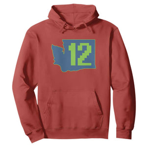 Washington State Map Number 12 Hoodie Pacific Northwest Sports Fan TS12 Red Print Your Wear