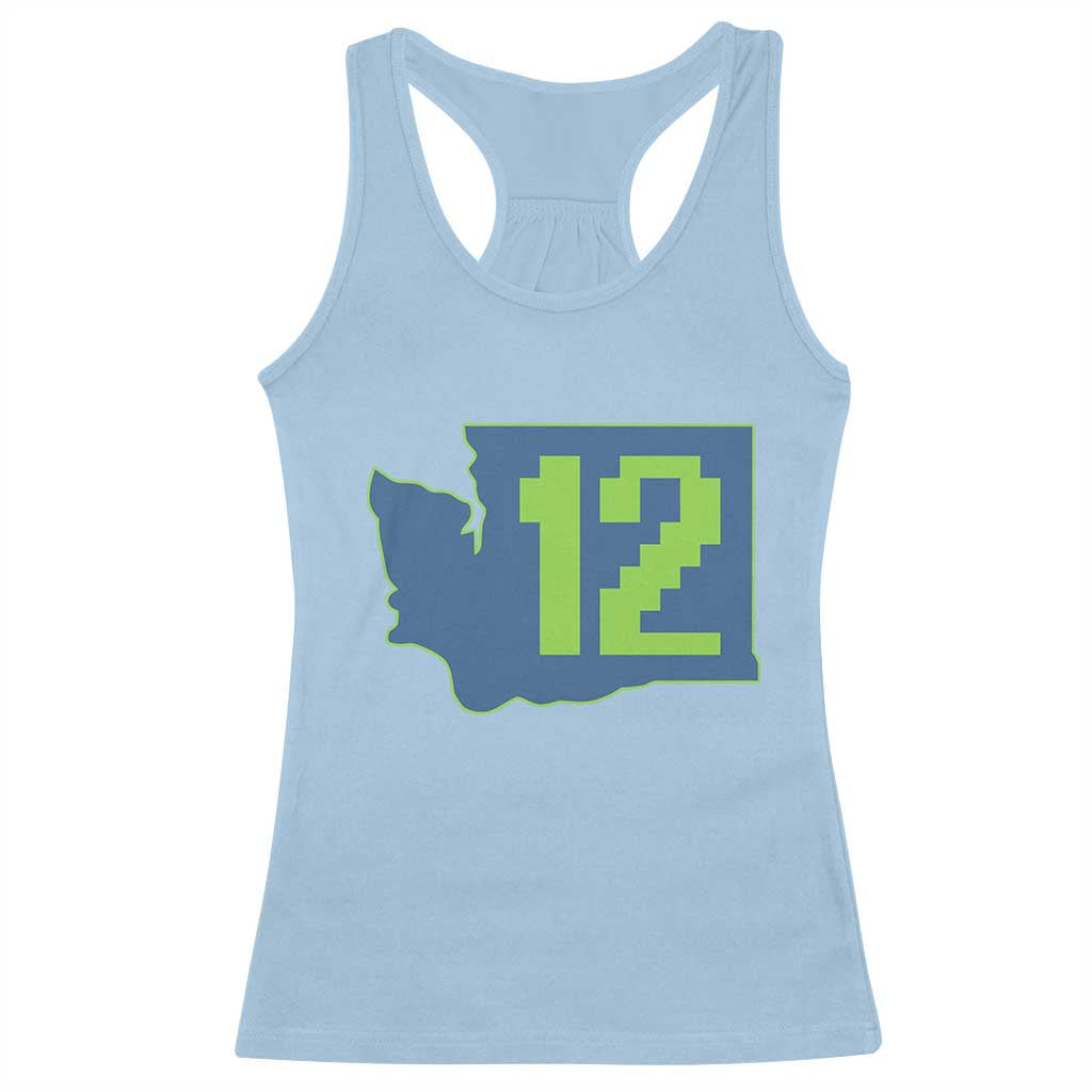 Washington State Map Number 12 Racerback Tank Top Pacific Northwest Sports Fan TS12 Light Blue Print Your Wear