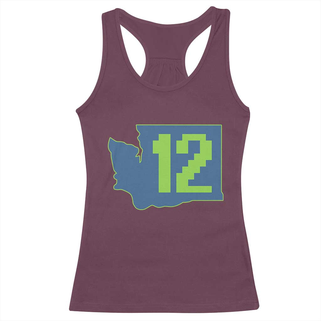 Washington State Map Number 12 Racerback Tank Top Pacific Northwest Sports Fan TS12 Maroon Print Your Wear