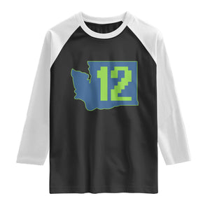 Washington State Map Number 12 Raglan Shirt Pacific Northwest Sports Fan TS12 Black White Print Your Wear