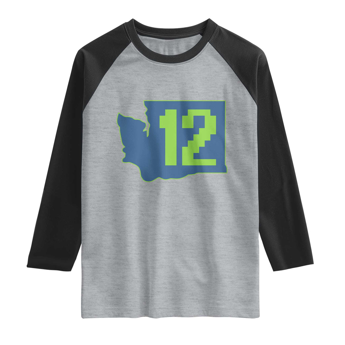 Washington State Map Number 12 Raglan Shirt Pacific Northwest Sports Fan TS12 Heather Gray Black Print Your Wear