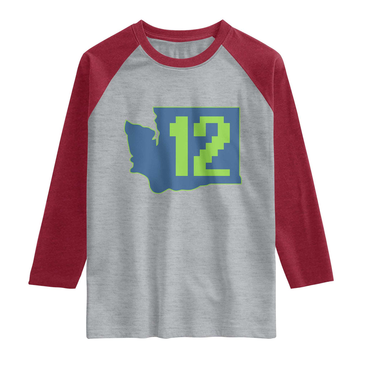 Washington State Map Number 12 Raglan Shirt Pacific Northwest Sports Fan TS12 Heather Gray Heather Red Print Your Wear