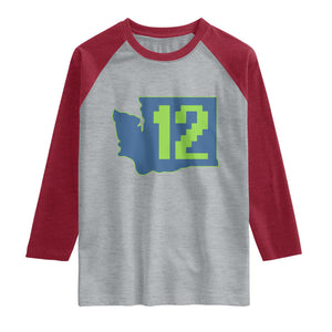 Washington State Map Number 12 Raglan Shirt Pacific Northwest Sports Fan TS12 Heather Gray Heather Red Print Your Wear