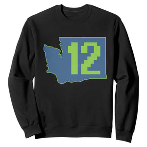 Washington State Map Number 12 Sweatshirt Pacific Northwest Sports Fan TS12 Black Print Your Wear