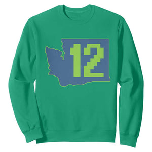 Washington State Map Number 12 Sweatshirt Pacific Northwest Sports Fan TS12 Irish Green Print Your Wear