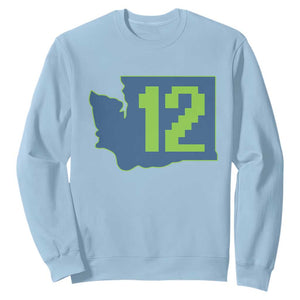 Washington State Map Number 12 Sweatshirt Pacific Northwest Sports Fan TS12 Light Blue Print Your Wear