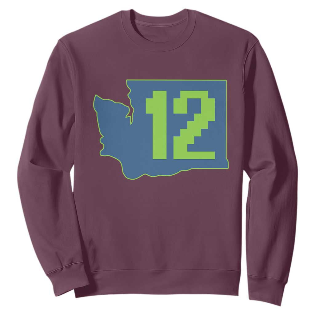 Washington State Map Number 12 Sweatshirt Pacific Northwest Sports Fan TS12 Maroon Print Your Wear