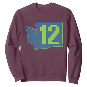 Washington State Map Number 12 Sweatshirt Pacific Northwest Sports Fan TS12 Maroon Print Your Wear