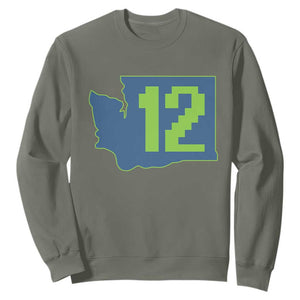 Washington State Map Number 12 Sweatshirt Pacific Northwest Sports Fan TS12 Military Green Print Your Wear