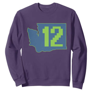 Washington State Map Number 12 Sweatshirt Pacific Northwest Sports Fan TS12 Purple Print Your Wear