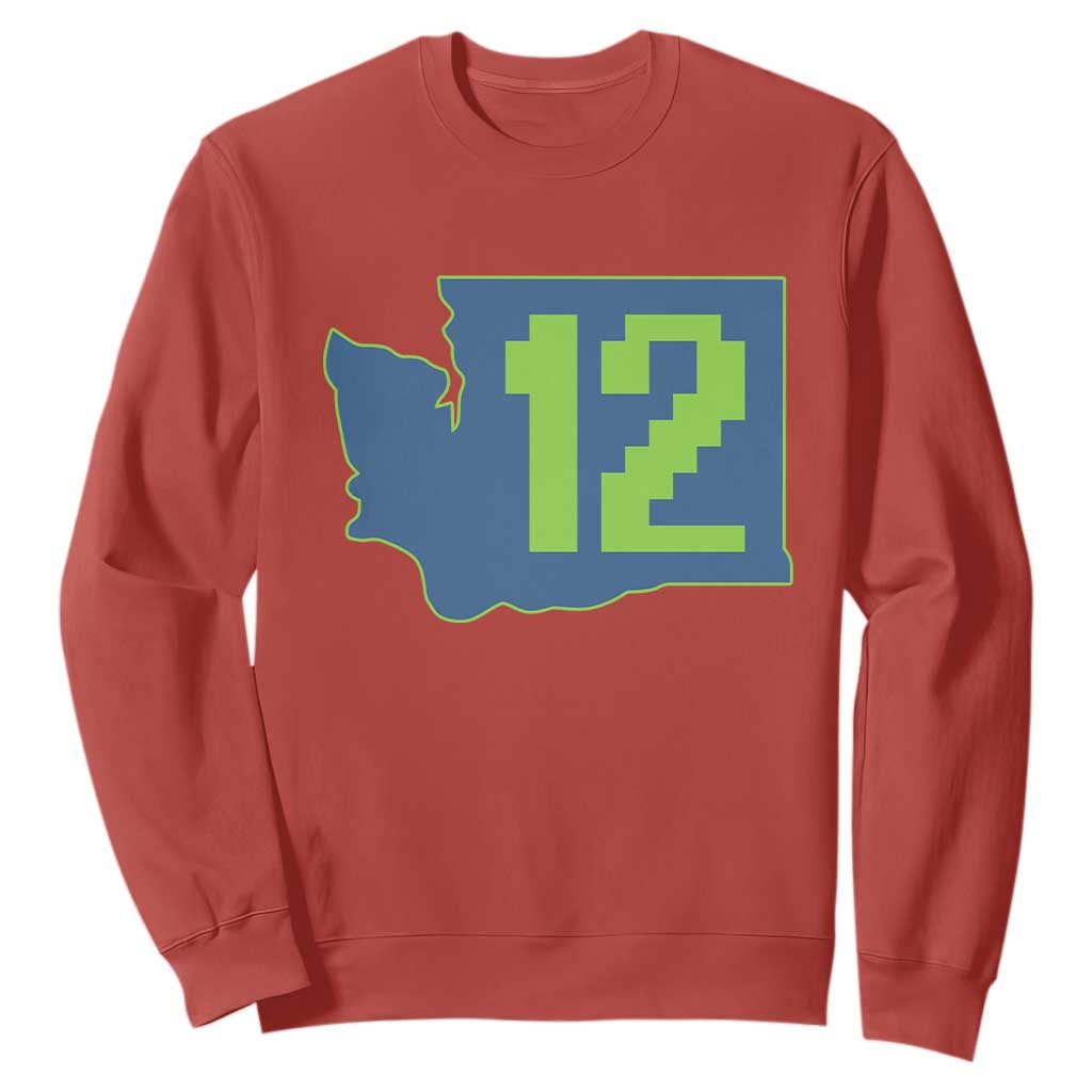 Washington State Map Number 12 Sweatshirt Pacific Northwest Sports Fan TS12 Red Print Your Wear