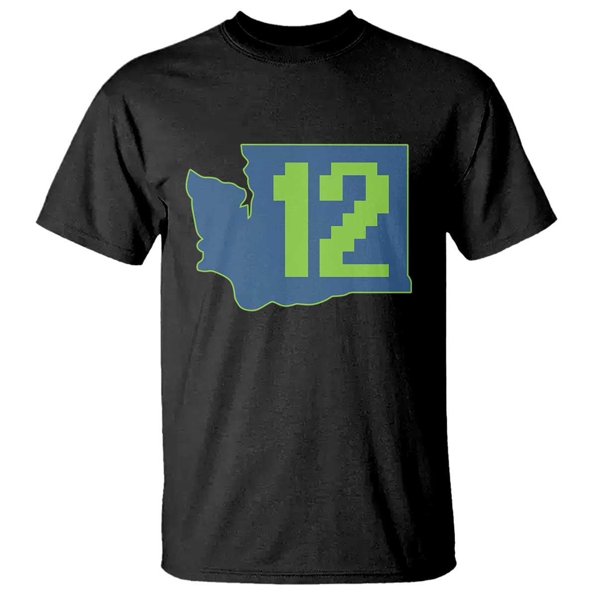 Washington State Map Number 12 T Shirt Pacific Northwest Sports Fan TS12 Black Print Your Wear