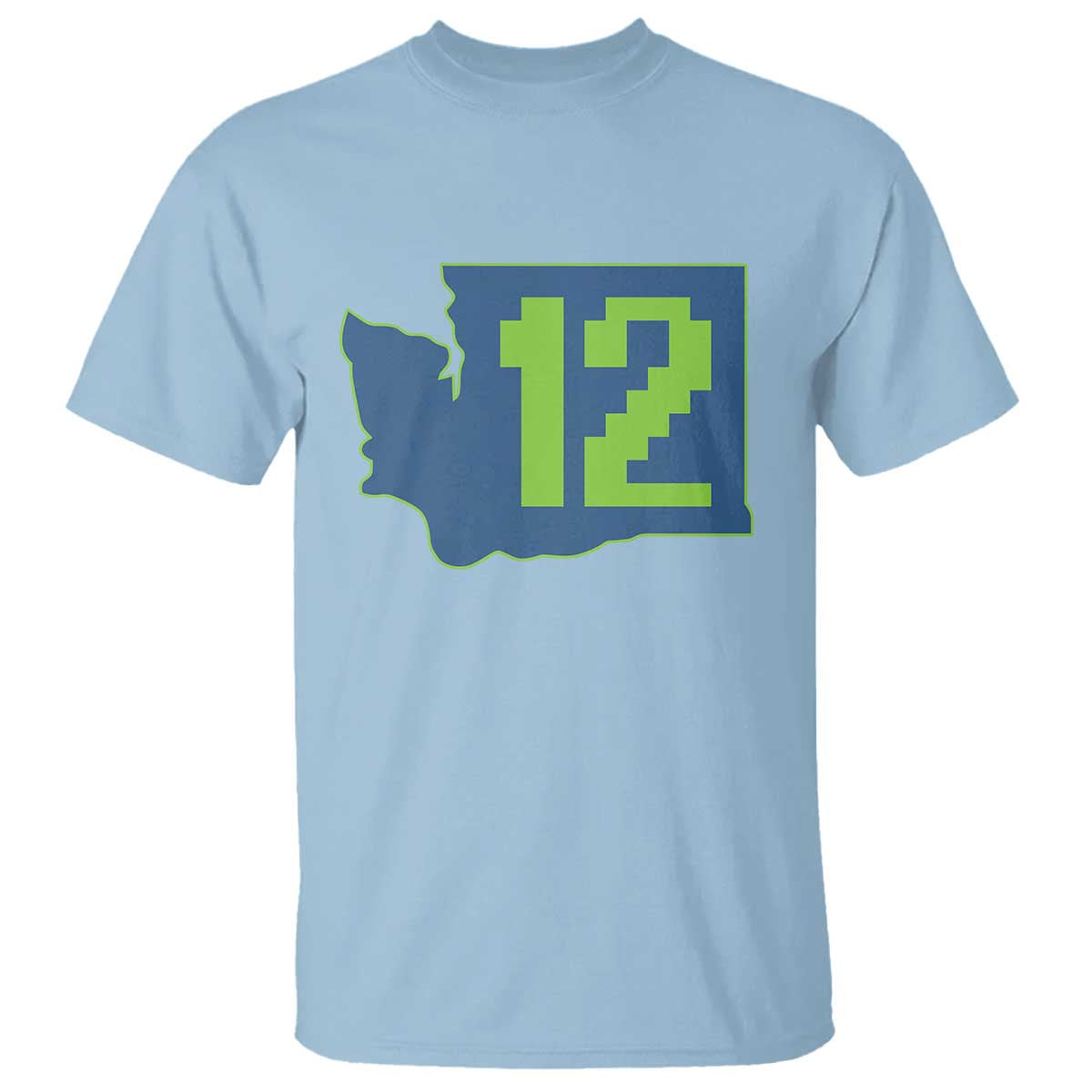Washington State Map Number 12 T Shirt Pacific Northwest Sports Fan TS12 Light Blue Print Your Wear